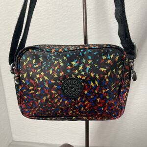 Kipling Abanu Small Crossbody with Multicolor Bird Pattern. Good Pre-Owned
